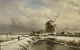 Winter scene with a windmill by Lodewijk Johannes Kleijn, oil on wood, sold Mar 2022