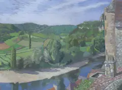 La Roque Gageac by Tom Pomfet, 1986, gouache, offered Mar 2022