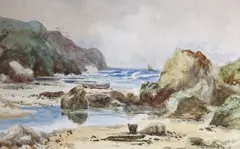 Coastal scene by Edwin Ellis, watercolour, sold Mar 2022