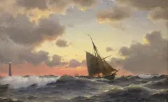 Off Skagen at Sunset by Christian Eckhardt, 1867, oil on canvas, sold Mar 2022