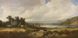 Cattle drover in an extensive landscape by Alfred H. Vickers, 1879, oil on canvas, sold Mar 2022