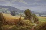 Across the fields, The Pilgrims Way at Wrotham, Kent by Christopher Osbourne, oil on canvas, sold Mar 2022