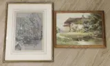 Ducks with thatched cottage by John Gutteridge Sykes, watercolour, sold Mar 2022