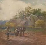 Sowing the fields by Oliver Baker, watercolour, sold Mar 2022