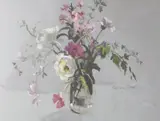 Still life of flowers in a glass vase by Barbara Crowe, watercolour, sold Mar 2022