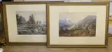 Mother and child on stepping stones and Coastal valley by Richard Wane, 1877, watercolor, sold Mar 2022
