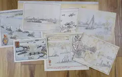 Dover, W.Entrance by Nelson Dawson, 1918, Pencil - warships at sea, sold Mar 2022