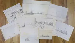 Original wartime drawings by Nelson Dawson, Pen and ink on paper, sold Mar 2022