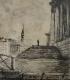 Saluté Steps, Venice by John Hoskin, etching, sold Mar 2022