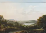 View of Southampton across the River Itchen with Southampton Water beyond oil on wooden panel signed J.T.Jung pinxt and indistinctly dated AD 18 by John Tobias Young, oil on wood, sold Mar 2022