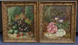 Still lifes of spring flowers and grapes by Oliver Clare, oil, sold Mar 2022