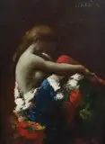 Sitzende Frau In Halbdunkel by Jean-Jacques Henner, oil on wood, sold Mar 2022