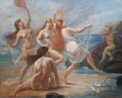 Sirens and Cupid dancing along the seashoreoil on canvassigned58 by Adolphe Lalyre, oil on canvas, offered Mar 2022