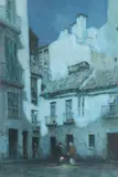 Conversation in the courtyard by moonlightwatercolour by Albert Moulton Foweraker, watercolour, offered Mar 2022