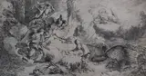 The Nativity with God the Father and Angels, c.1647 etching Bartsch 7 only state 20 x 38cm by Giovanni Benedetto Castiglione, etching, sold Mar 2022