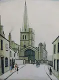 Burford Churchoffset lithograph printed in colours by L. S. Lowry, lithograph, sold Mar 2022