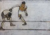 Toledo Massacre'wax crayon on boardsigned75 x 105cm by Samuel Rabin, sculpture, sold Mar 2022