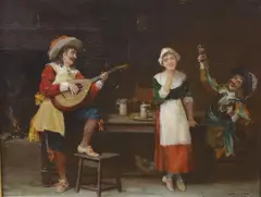 Between two fires by George Fox, oil on board, sold Mar 2022