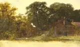 Riverside houses, monogrammed, 34 x 52cm by George Vicat Cole, oil on canvas, sold Mar 2022