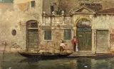 Venetian canal scene with gondolier, inscribed verso, 17.5 x 28cm, unframed by William Jobbins, oil on panel, sold Feb 2022