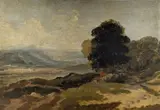 Trees in a landscape, inscribed and signed verso by Copley Fielding, oil on paper, sold Feb 2022