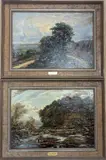 Anglers and sheep in landscapes by George William Mote, oil, sold Feb 2022