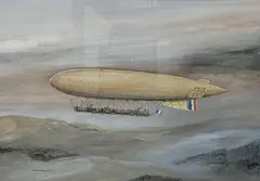 Fleurus Airship French Army 1912 by Norman Wilkinson, ink and watercolour, sold Feb 2022