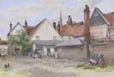 Old inn and buildings at Hemel Hempstead by William John Montaigne, watercolour, offered Feb 2022