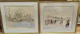 Figures before Brighton Pavilion and On The Promenade, indistinctly signed and dated '71, 30 x 50cm by Margaret Milnes, ink and watercolour, sold Feb 2022