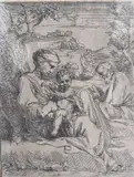 Holy Family, 12 x 9cm by Eustache Le Sueur, etching, offered Feb 2022