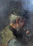Portrait of a pipe smoker by Jozef Israëls, oil on wood, sold Feb 2022