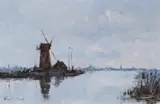 Windmill on Norfolk Broads by Roy Petley, oil on canvas, sold Feb 2022