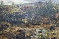River landscape by John Wright Oakes, oil on board, sold Feb 2022