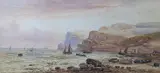 Fishing boats along the coast by E. Lewis, watercolour, sold Feb 2022