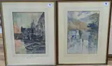Pool of London and Figure on a lane by Henry Woods, watercolor, sold Feb 2022