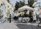 Pavement cafe by John Yardley, watercolour, sold Feb 2022