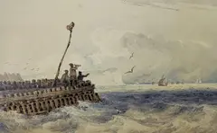 Fisherman on a jetty looking out to sea by Joseph Murray Ince, 1836, watercolour, sold Feb 2022
