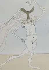 Nu aux Voilettes (from Visions De Quevedo) by Salvador Dalí, etching, sold Feb 2022