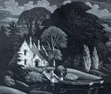 The house by the lake by George Mackley, etching, sold Feb 2022