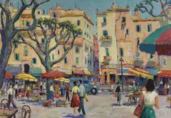 Street Market, Nice by Jaop Nefkens, oil on canvas, sold Feb 2022