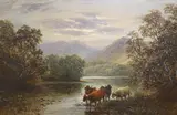 Highland cattle watering by Albert Dunington, oil on canvas, sold Feb 2022