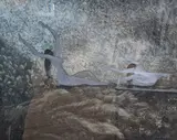 Nudes in a landscape by Hoang Trong Tien, mixed media, sold Feb 2022