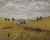“Amish farming settlement’ by William Baker, oil on canvas, sold Feb 2022