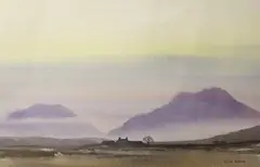 Evening, Rhinog Mountains by David Bellamy, watercolour, offered Feb 2022