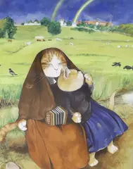 The Blind Girl' (Millais)' signed, illustrated; Susan Herbert Pre-raphaelite Cats by Susan Herbert, watercolour, sold Feb 2022