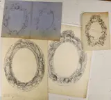 Designs for mirror frames, 28 x 20cm and 15 x 11cm and 16 x 24cm, unframed and initialled by Hannah Barlow, ink and pencil, offered Feb 2022