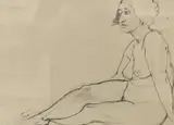 Nude posing, Louise Kosman label verso, 26 x 35cm by Dorothy Hepworth, pencil, sold Feb 2022