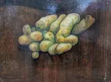 Still life of potatoes by William de Belleroche, 1963, oil on board, sold Feb 2022