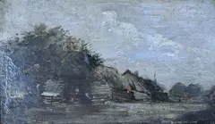 Rustic landscape by David Muirhead, oil on wood, sold Feb 2022
