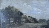 Rustic landscape by David Muirhead, oil on wood, sold Feb 2022